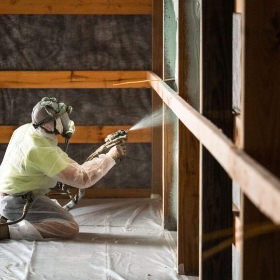 Foam-Tek technician spray foaming a wall cavity